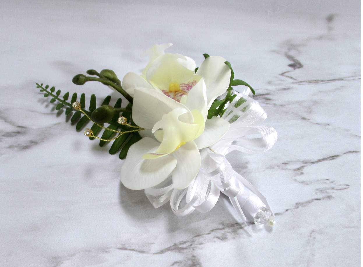White Orchid Corsage, Real Touch Orchid, weddng Corsage